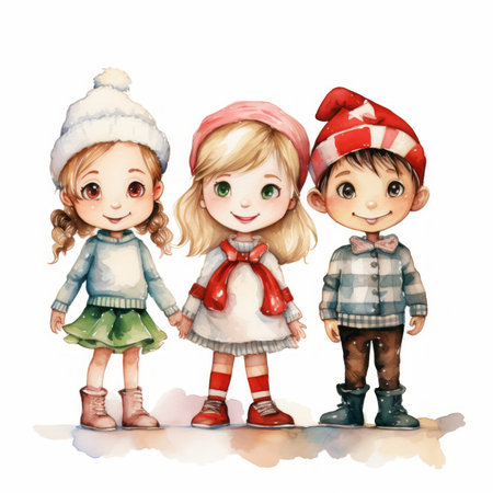 Set of cute child with gift for birthday, Christmas, New Year Created with Generative AI technology.の素材