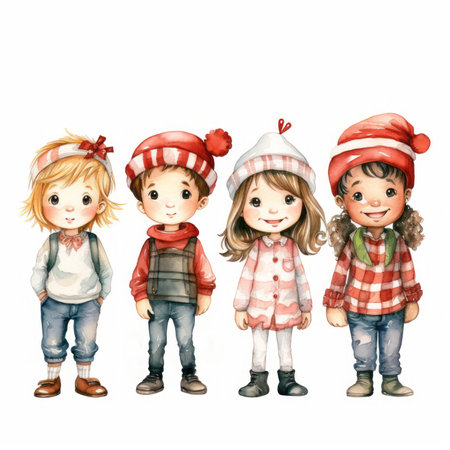 Set of cute child with gift for birthday, Christmas, New Year Created with Generative AI technology.の素材
