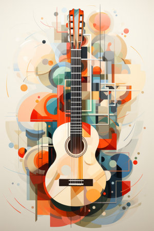 Guitar acoustic illustration for music graphic advertising Created with Generative AI technology.の素材