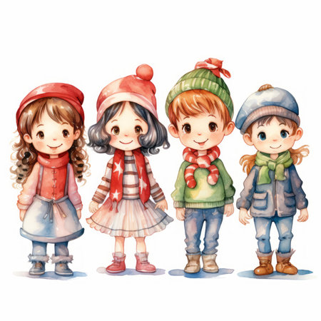 Set of cute child with gift for birthday, Christmas, New Year Created with Generative AI technology.の素材