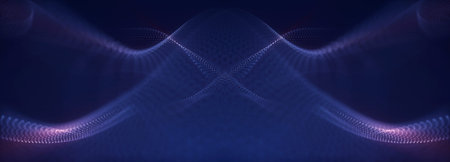 Abstract colorful digital particles wave with bokeh and light background, 3d render wave line dot...
