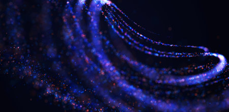 Wave 3d. Wave of particles. Dynamic wave on black background. Futuristic point wave. Design for...