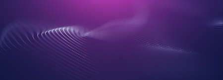 Abstract colorful digital particles wave with bokeh and light background, 3d render wave line dot background, line wave light glowing effect particular. Digital technology particular background.の写真素材