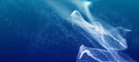 Abstract colorful digital particles wave with bokeh and light background, 3d render wave line dot background, line wave light glowing effect particular background.の写真素材