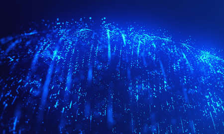 Blue particles wave background. Abstract dynamic mesh. Big data technology.の写真素材
