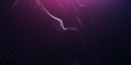 Abstract colorful digital particles wave with bokeh and light background, 3d render wave line dot...