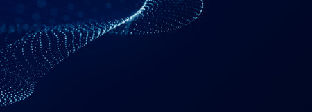 Blue particles wave background. Abstract dynamic mesh. Big data technology.