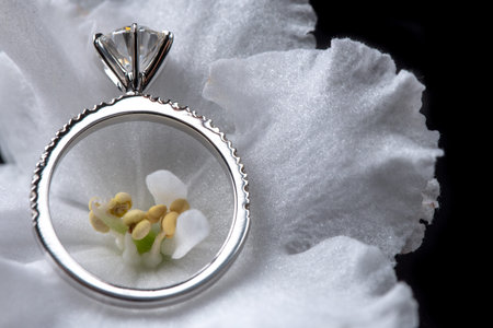 Engagement Diamond Ring on White Flower
