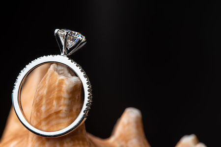 Engagement Diamond Ring on Seashell