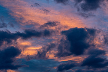 Orange Sunset Sky and Dark Clouds