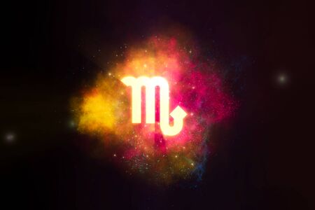 Scorpio Zodiac Sign on Galaxy Nebula Backgroundの写真素材