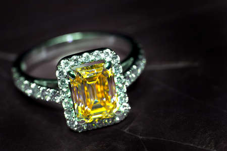 Engagement Ring With Yellow Diamondの写真素材