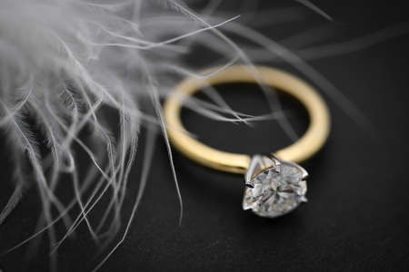 Classic Wedding Jewelry Ring on Black Backgroundの写真素材