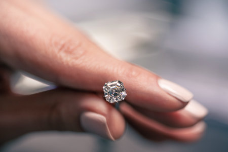 Woman Holding a Diamond With Tweezersの写真素材