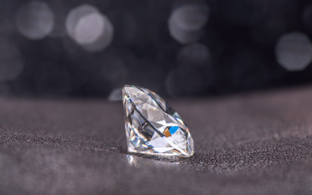 Round Cut Big Carat Diamond Gemstone on Leatherの写真素材