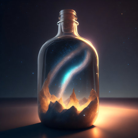 Magic potion in a bottle with fire inside. 3D rendering.の素材