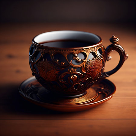 Cup of tea on a wooden table. Selective focus.の素材