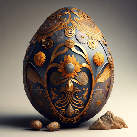 Decorated Easter egg on a gray background. 3d renderの素材