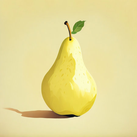 Yellow pear with shadow on beige background, 3d illustration.の素材
