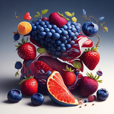 Fruit cake with berries and fruits. 3d illustration. Toned.の素材