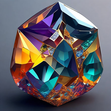 Colorful diamond on a grey background. 3d rendering. Computer digital drawing.の素材