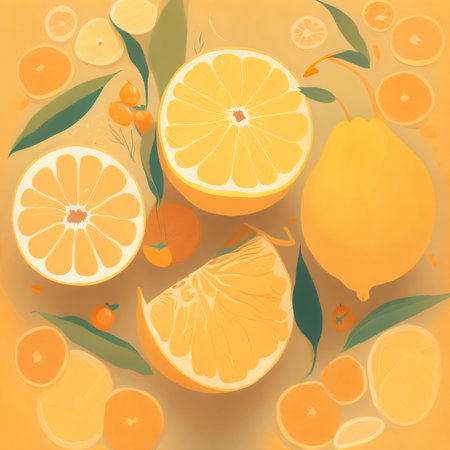 Citrus background with lemons and oranges. Vector illustration.の素材