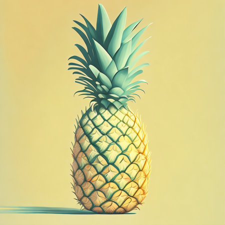 Pineapple on a yellow background. 3D illustration. Vintage style.の素材