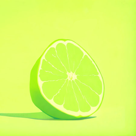 Lime slice on a green background. Minimal summer concept.の素材
