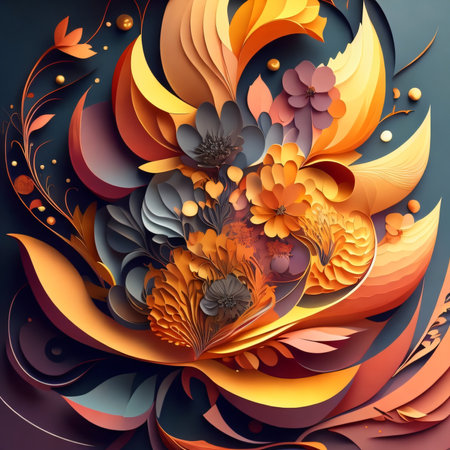 Abstract fractal background, computer-generated illustration. Colorful floral pattern.の素材