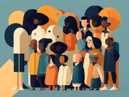 Large group of African American people. Vector illustration in flat style.の素材