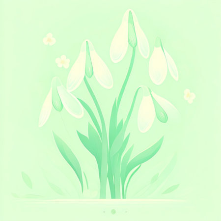 Snowdrop flowers on green background. Vector illustration. Spring card.の素材