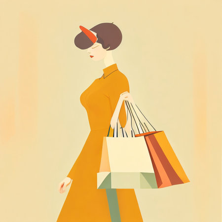 Fashion woman with shopping bags. Vector illustration in retro style.の素材