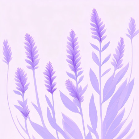 Purple lavender leaves on a light background. Vector illustration.の素材