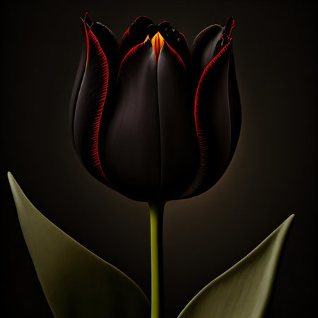 Black tulip on a black background. 3d rendering, illustration.の素材