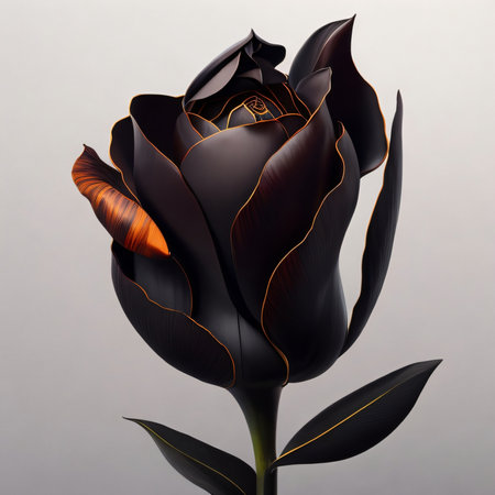 Black tulip on a gray background. 3d rendering, 3d illustration.の素材