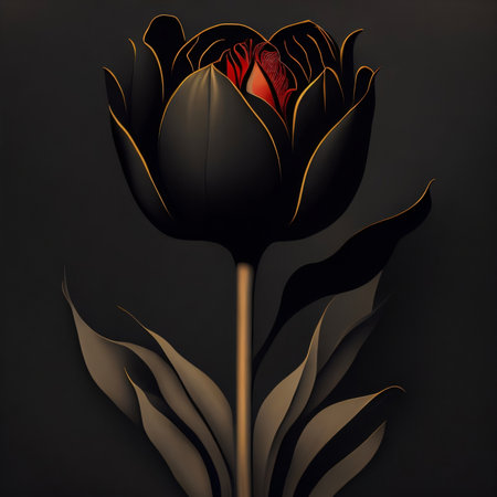 Beautiful black tulip on a dark background. Vector illustration.の素材