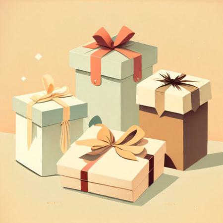 Three gift boxes with ribbons and bows in retro style. Vector illustration.の素材