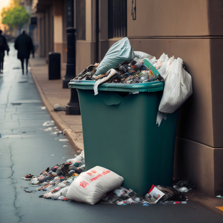 Garbage on the street in Bucharest, Romania, 2017.の素材