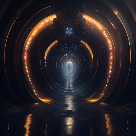 Futuristic tunnel with glowing lights. 3d render illustration.の素材