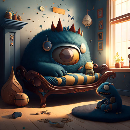 Funny monster in the childrens room. 3D rendering.の素材