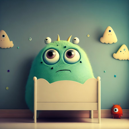 Funny monster in children's room. 3d render illustration.の素材