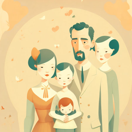 Happy family with children. Mother, father, son and daughter. Vector illustration.の素材