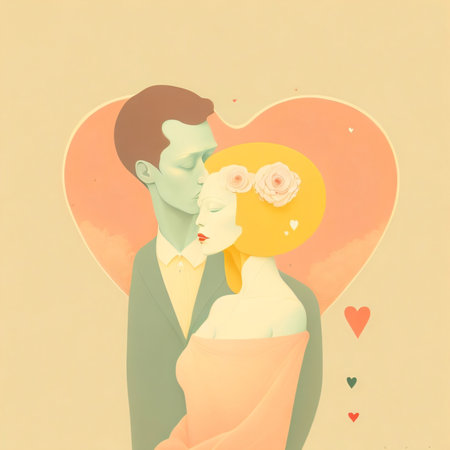 Romantic couple in love. Retro style toned image, vector illustration.の素材