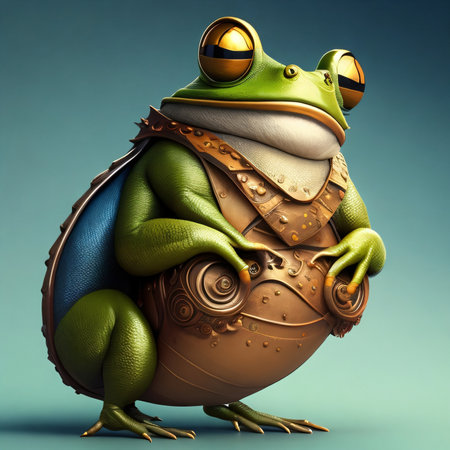 Frog with big eyes and a metal helmet. 3d renderingの素材