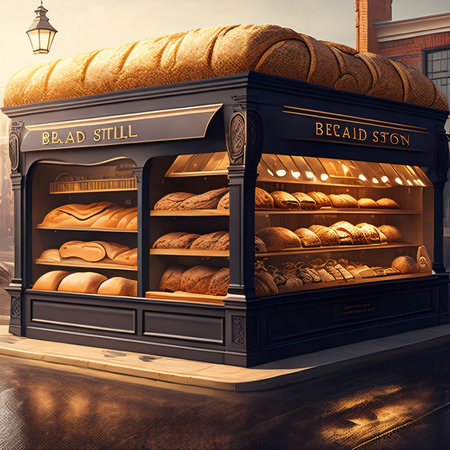 Bread shop in London, UK. 3D rendered Illustration.の素材