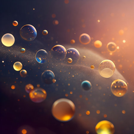 abstract background with bokeh defocused lights and transparent bubblesの素材