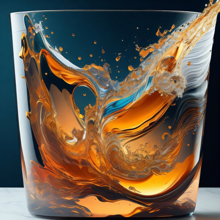 Whiskey splashing into a glass. 3d illustration.の素材