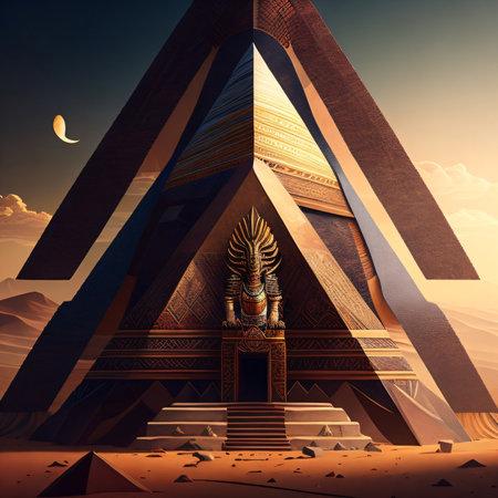Egyptian pyramid in the desert. 3D rendering. Computer digital drawing.の素材