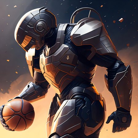 Cyborg with a basketball. 3D illustration. 3D CG. High resolution.の素材