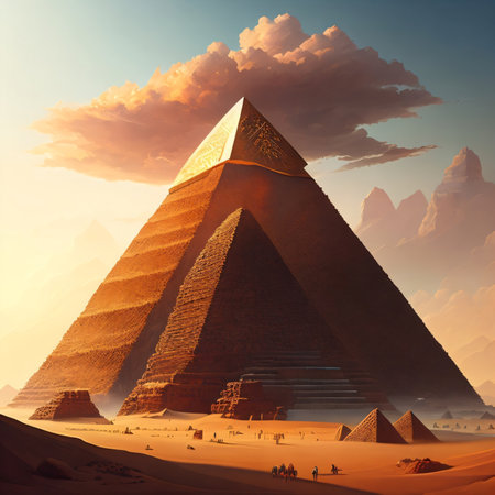 Pyramid of Khafre in the desert of Egypt at sunsetの素材